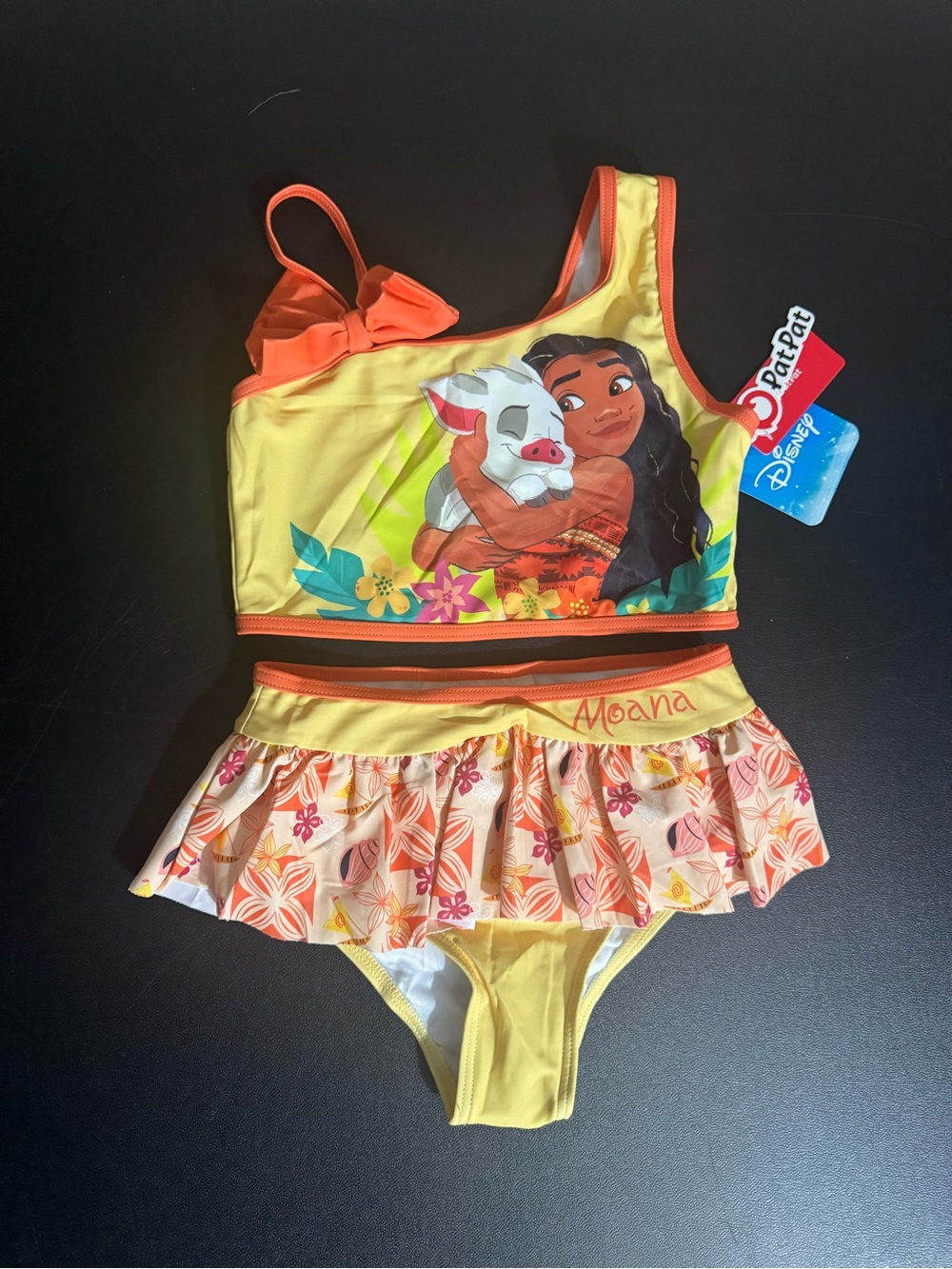 PatPat, Disney Moana and Pua, Girl’s 5Y/6Y, two-piece yellow & orange swimsuit.